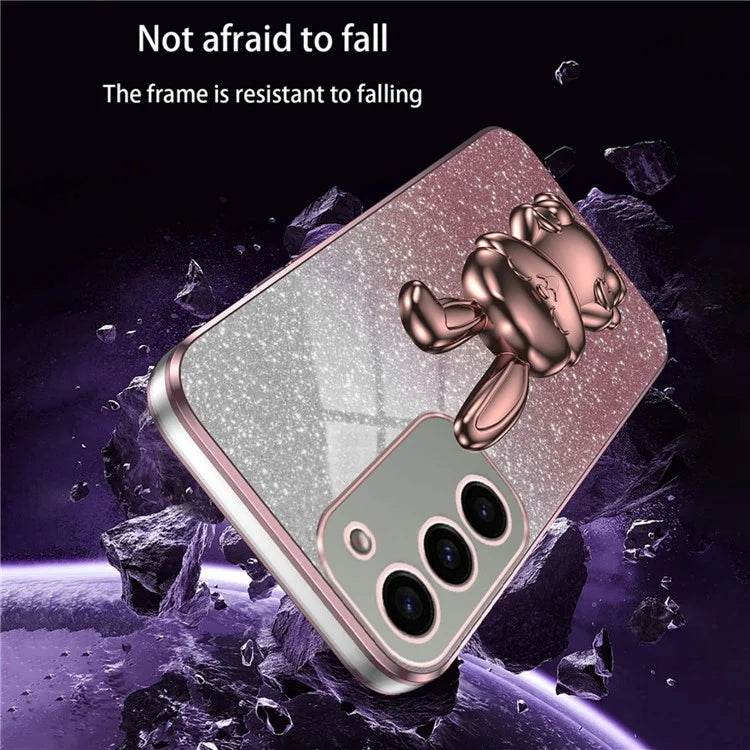 For Samsung Galaxy S23 Case Glitter Electroplated Mobile Phone Cover with Pull-out Kickstand