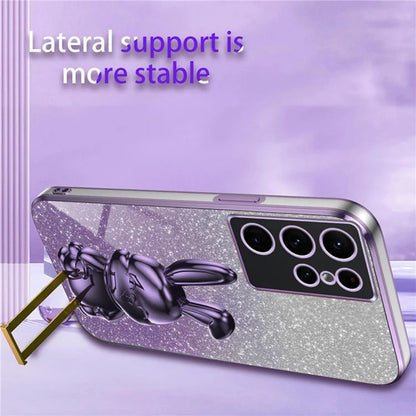 For Samsung Galaxy S22 Ultra 5G Case Pull-out Kickstand Cartoon Rabbit Anti-drop Phone Cover