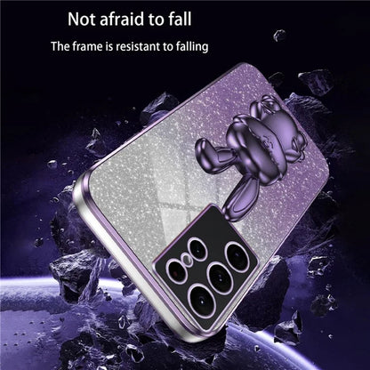 For Samsung Galaxy S22 Ultra 5G Case Pull-out Kickstand Cartoon Rabbit Anti-drop Phone Cover