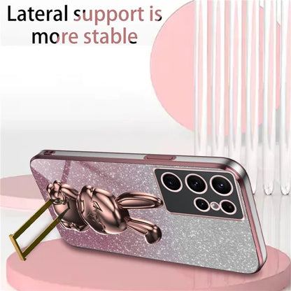 For Samsung Galaxy S22 Ultra 5G Case Pull-out Kickstand Cartoon Rabbit Anti-drop Phone Cover