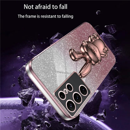 For Samsung Galaxy S22 Ultra 5G Case Pull-out Kickstand Cartoon Rabbit Anti-drop Phone Cover