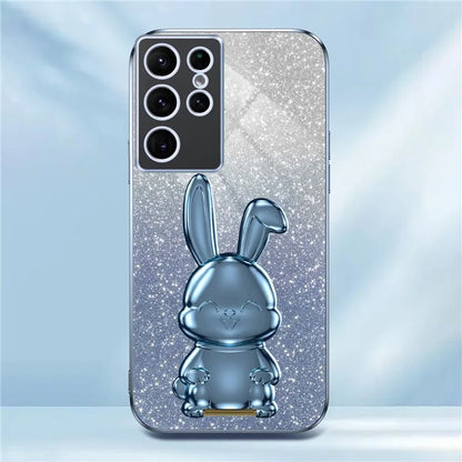 For Samsung Galaxy S22 Ultra 5G Case Pull-out Kickstand Cartoon Rabbit Anti-drop Phone Cover