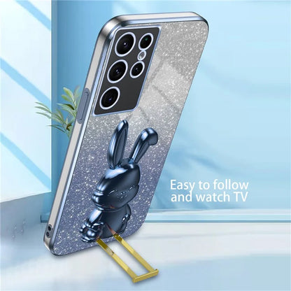 For Samsung Galaxy S22 Ultra 5G Case Pull-out Kickstand Cartoon Rabbit Anti-drop Phone Cover