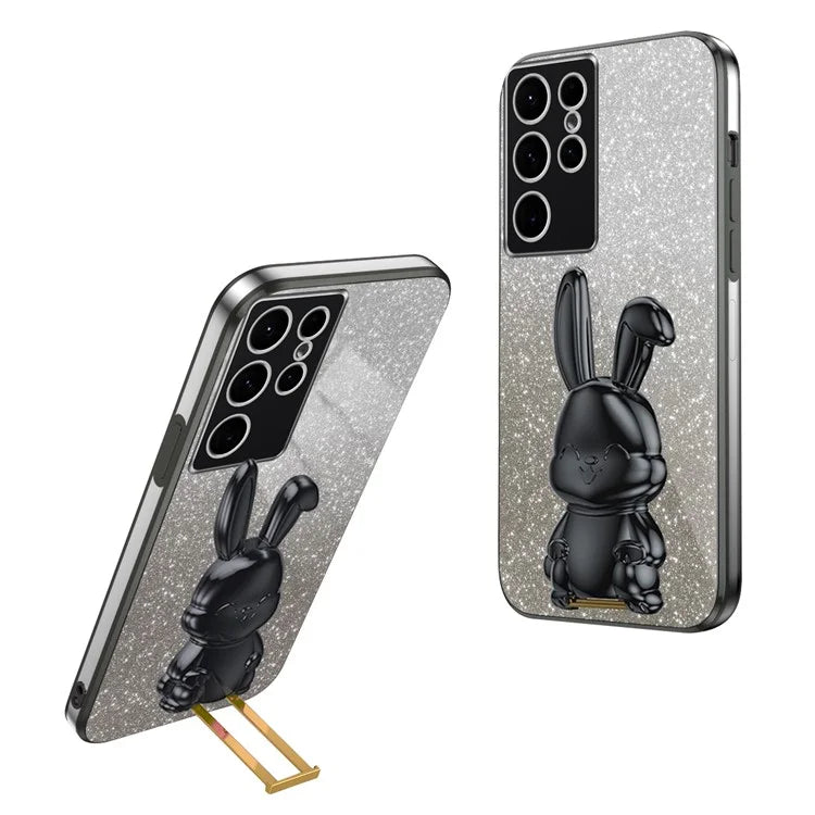 For Samsung Galaxy S22 Ultra 5G Case Pull-out Kickstand Cartoon Rabbit Anti-drop Phone Cover