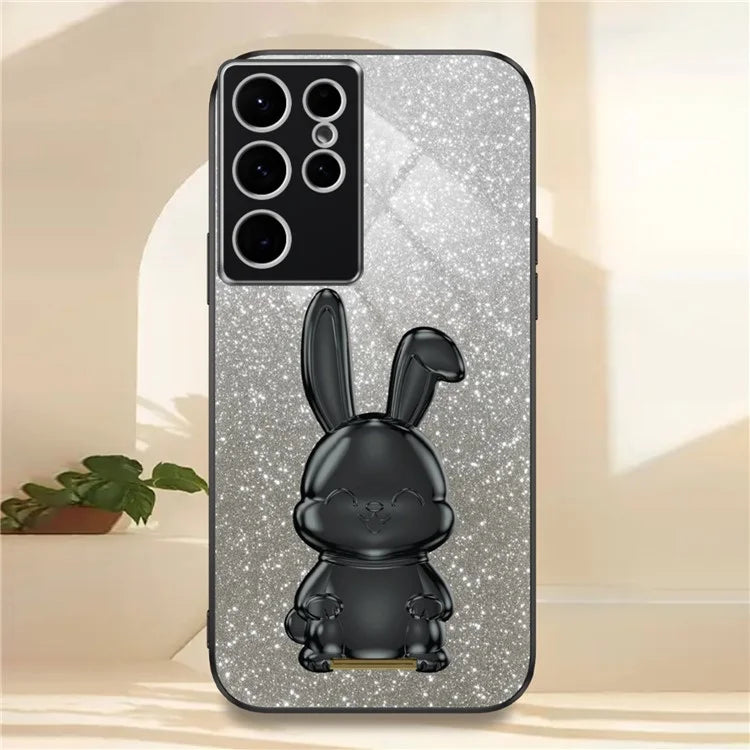 For Samsung Galaxy S22 Ultra 5G Case Pull-out Kickstand Cartoon Rabbit Anti-drop Phone Cover