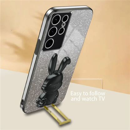 For Samsung Galaxy S22 Ultra 5G Case Pull-out Kickstand Cartoon Rabbit Anti-drop Phone Cover