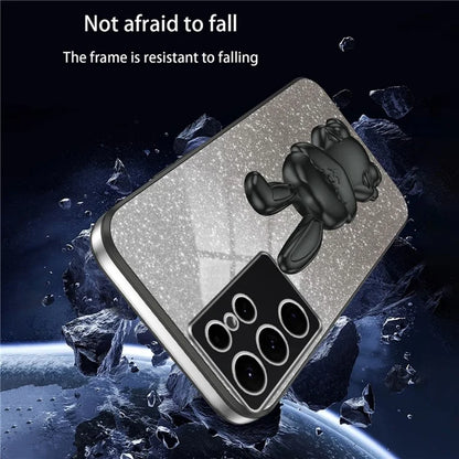 For Samsung Galaxy S22 Ultra 5G Case Pull-out Kickstand Cartoon Rabbit Anti-drop Phone Cover