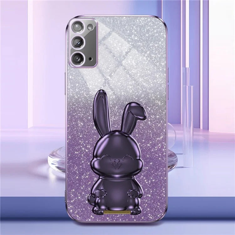 For Samsung Galaxy Note20 5G / Note20 Case Glitter Powder Rabbit Decor Phone Cover with Hidden Kickstand