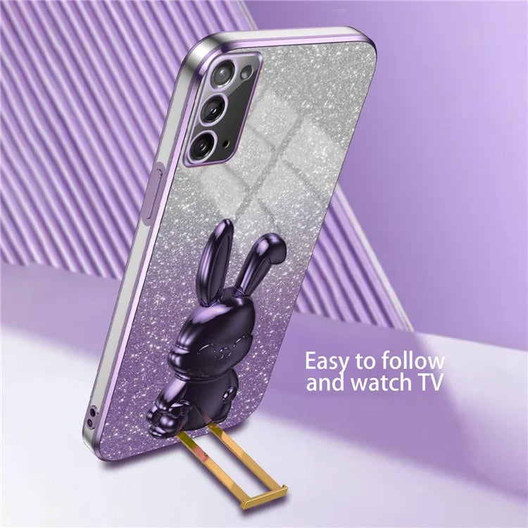 For Samsung Galaxy Note20 5G / Note20 Case Glitter Powder Rabbit Decor Phone Cover with Hidden Kickstand