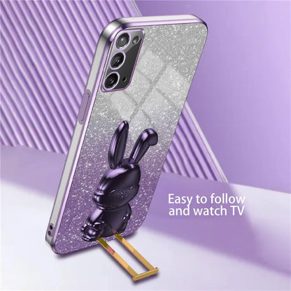 For Samsung Galaxy Note20 5G / Note20 Case Glitter Powder Rabbit Decor Phone Cover with Hidden Kickstand