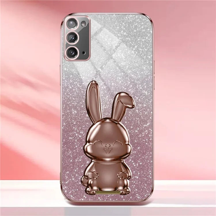For Samsung Galaxy Note20 5G / Note20 Case Glitter Powder Rabbit Decor Phone Cover with Hidden Kickstand