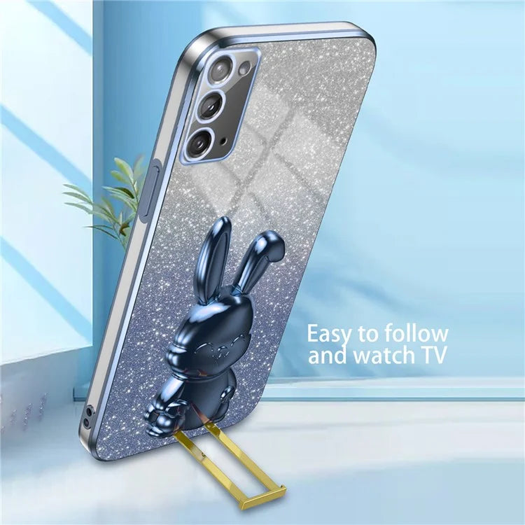 For Samsung Galaxy Note20 5G / Note20 Case Glitter Powder Rabbit Decor Phone Cover with Hidden Kickstand