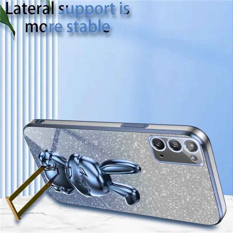 For Samsung Galaxy Note20 5G / Note20 Case Glitter Powder Rabbit Decor Phone Cover with Hidden Kickstand