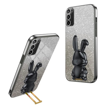 For Samsung Galaxy Note20 5G / Note20 Case Glitter Powder Rabbit Decor Phone Cover with Hidden Kickstand