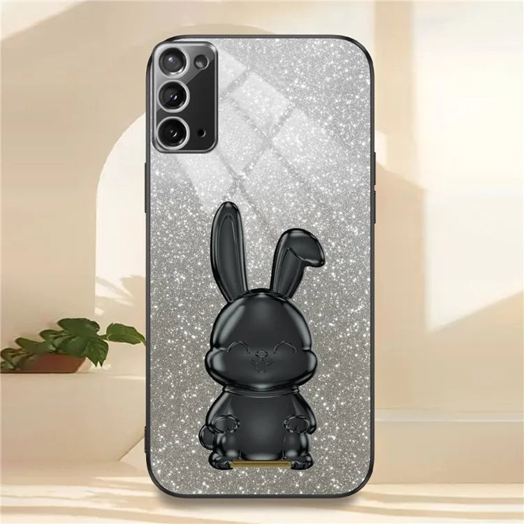 For Samsung Galaxy Note20 5G / Note20 Case Glitter Powder Rabbit Decor Phone Cover with Hidden Kickstand