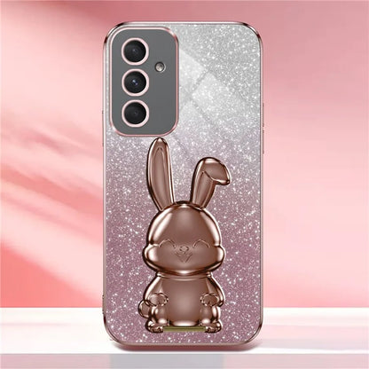 For Samsung Galaxy A55 5G Case Hidden Pull-out Kickstand Cartoon Rabbit Anti-fall Phone Cover