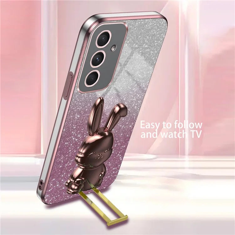 For Samsung Galaxy A55 5G Case Hidden Pull-out Kickstand Cartoon Rabbit Anti-fall Phone Cover