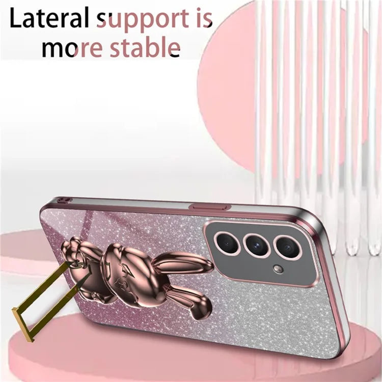 For Samsung Galaxy A55 5G Case Hidden Pull-out Kickstand Cartoon Rabbit Anti-fall Phone Cover