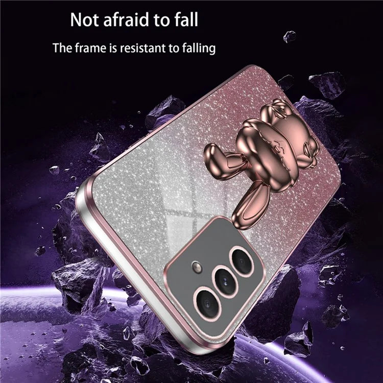 For Samsung Galaxy A55 5G Case Hidden Pull-out Kickstand Cartoon Rabbit Anti-fall Phone Cover
