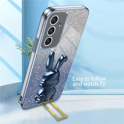 For Samsung Galaxy A55 5G Case Hidden Pull-out Kickstand Cartoon Rabbit Anti-fall Phone Cover