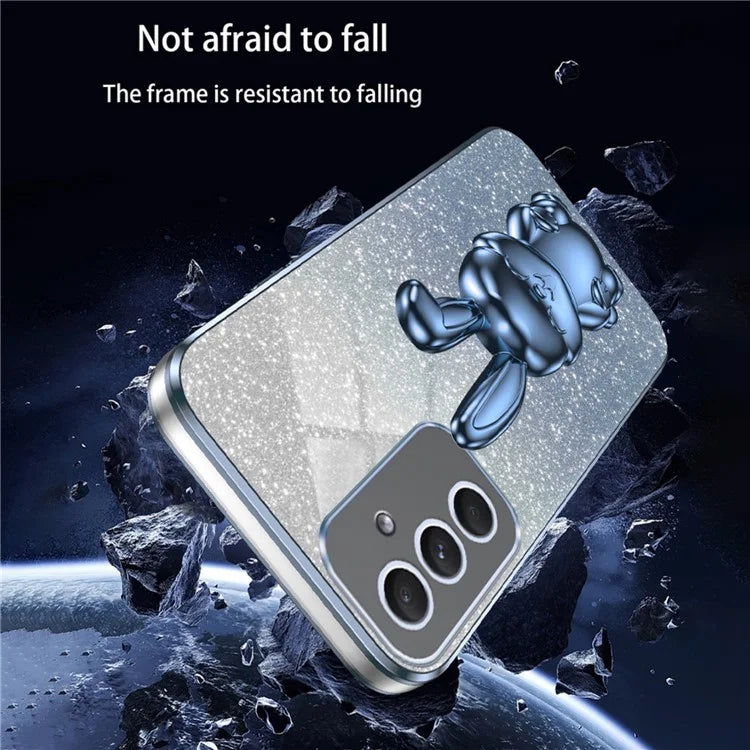 For Samsung Galaxy A55 5G Case Hidden Pull-out Kickstand Cartoon Rabbit Anti-fall Phone Cover