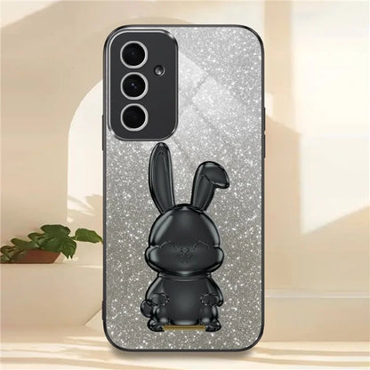 For Samsung Galaxy A55 5G Case Hidden Pull-out Kickstand Cartoon Rabbit Anti-fall Phone Cover