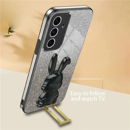 For Samsung Galaxy A55 5G Case Hidden Pull-out Kickstand Cartoon Rabbit Anti-fall Phone Cover