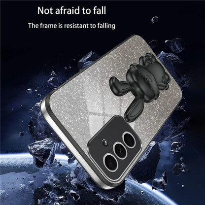 For Samsung Galaxy A55 5G Case Hidden Pull-out Kickstand Cartoon Rabbit Anti-fall Phone Cover