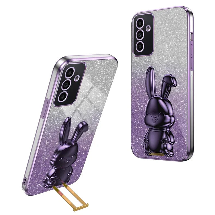 For Samsung Galaxy A14 5G / 4G PC+TPU Phone Case Glitter Powder Pull-Out Kickstand Cell Phone Shell