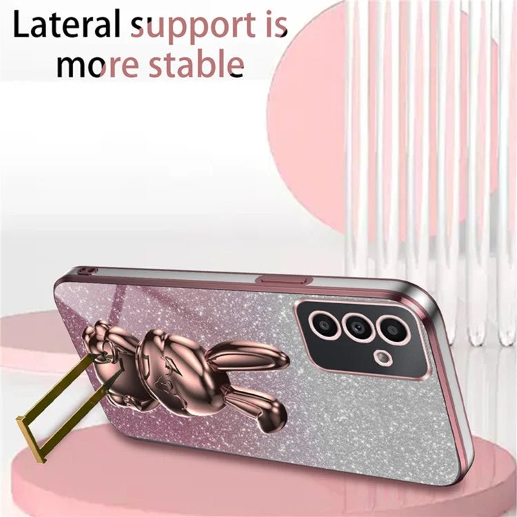 For Samsung Galaxy A14 5G / 4G PC+TPU Phone Case Glitter Powder Pull-Out Kickstand Cell Phone Shell