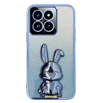 For Xiaomi 14 Case Glitter Electroplated Cartoon Rabbit Phone Cover with Pull-out Kickstand