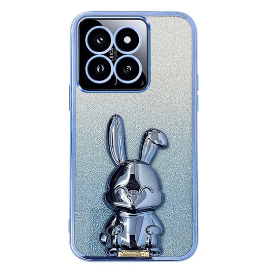For Xiaomi 14 Case Glitter Electroplated Cartoon Rabbit Phone Cover with Pull-out Kickstand