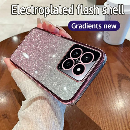 For Xiaomi 14 Case Glitter Electroplated Cartoon Rabbit Phone Cover with Pull-out Kickstand