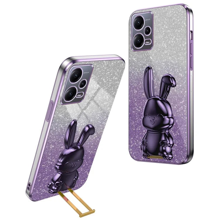For Xiaomi Redmi Note 12 5G (Global) Phone Case Cute Rabbit Pull-out Kickstand Shockproof PC+TPU Cover