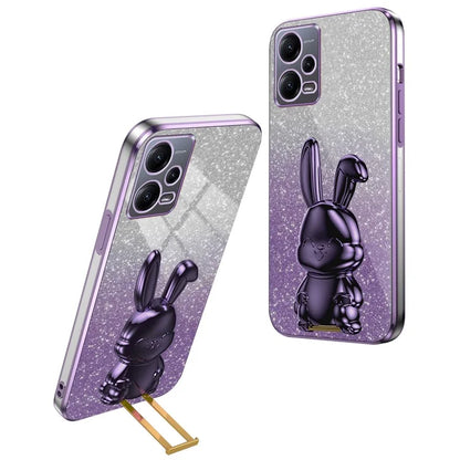 For Xiaomi Redmi Note 12 5G (Global) Phone Case Cute Rabbit Pull-out Kickstand Shockproof PC+TPU Cover