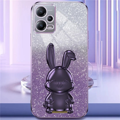 For Xiaomi Redmi Note 12 5G (Global) Phone Case Cute Rabbit Pull-out Kickstand Shockproof PC+TPU Cover