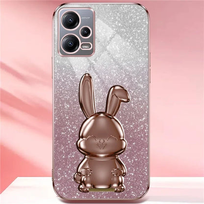 For Xiaomi Redmi Note 12 5G (Global) Phone Case Cute Rabbit Pull-out Kickstand Shockproof PC+TPU Cover