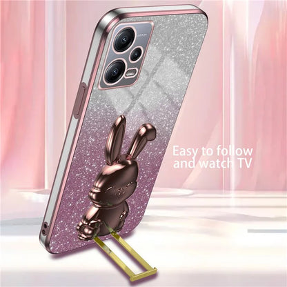 For Xiaomi Redmi Note 12 5G (Global) Phone Case Cute Rabbit Pull-out Kickstand Shockproof PC+TPU Cover