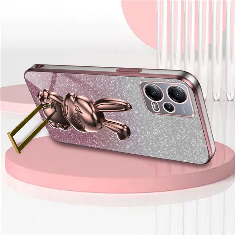 For Xiaomi Redmi Note 12 5G (Global) Phone Case Cute Rabbit Pull-out Kickstand Shockproof PC+TPU Cover