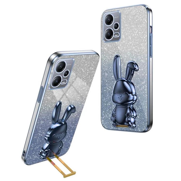 For Xiaomi Redmi Note 12 5G (Global) Phone Case Cute Rabbit Pull-out Kickstand Shockproof PC+TPU Cover