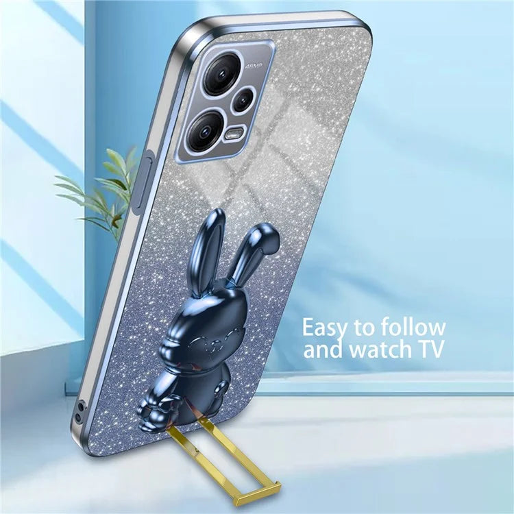 For Xiaomi Redmi Note 12 5G (Global) Phone Case Cute Rabbit Pull-out Kickstand Shockproof PC+TPU Cover