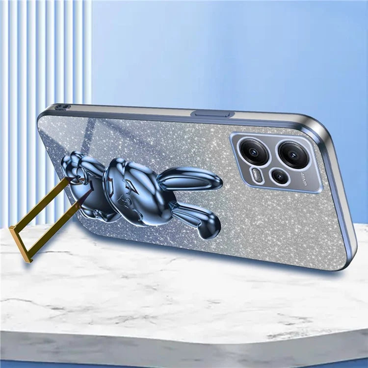 For Xiaomi Redmi Note 12 5G (Global) Phone Case Cute Rabbit Pull-out Kickstand Shockproof PC+TPU Cover
