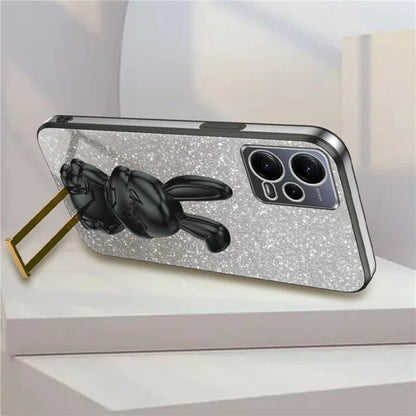 For Xiaomi Redmi Note 12 5G (Global) Phone Case Cute Rabbit Pull-out Kickstand Shockproof PC+TPU Cover