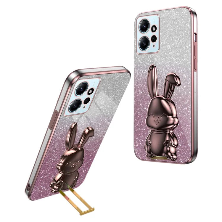 For Xiaomi Redmi Note 12 4G Case Cute Rabbit Anti-shock Phone Cover with Pull-out Kickstand