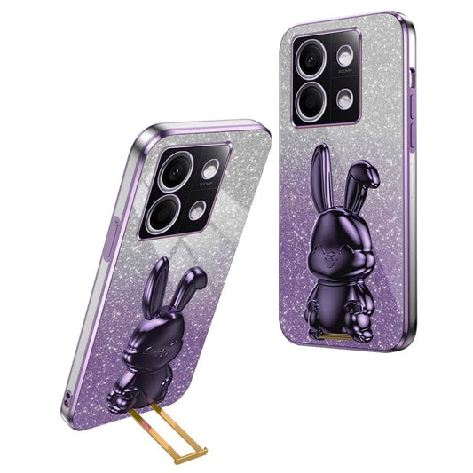 For Xiaomi Redmi Note 13 5G Case Glitter Cartoon Rabbit Anti-fall Phone Cover with Pull-out Kickstand