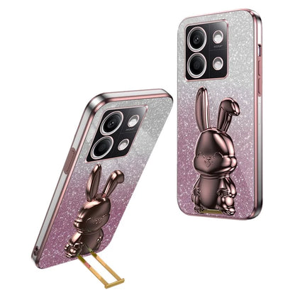 For Xiaomi Redmi Note 13 5G Case Glitter Cartoon Rabbit Anti-fall Phone Cover with Pull-out Kickstand
