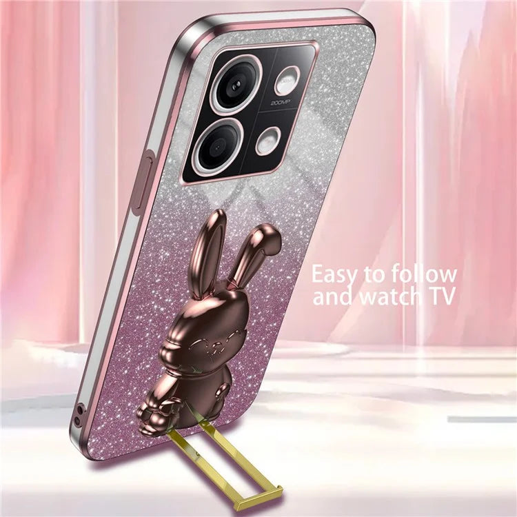 For Xiaomi Redmi Note 13 5G Case Glitter Cartoon Rabbit Anti-fall Phone Cover with Pull-out Kickstand