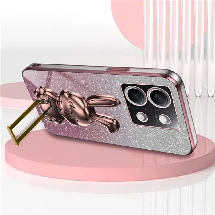 For Xiaomi Redmi Note 13 5G Case Glitter Cartoon Rabbit Anti-fall Phone Cover with Pull-out Kickstand