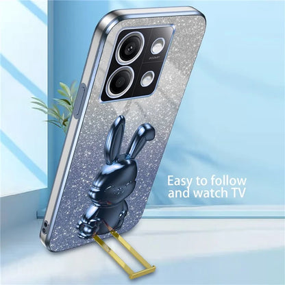 For Xiaomi Redmi Note 13 5G Case Glitter Cartoon Rabbit Anti-fall Phone Cover with Pull-out Kickstand