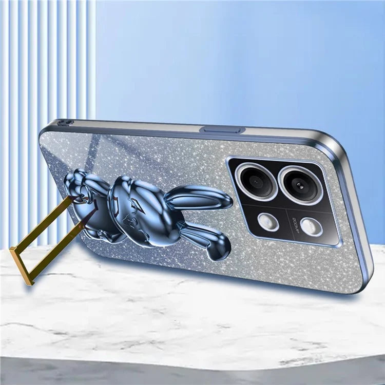 For Xiaomi Redmi Note 13 5G Case Glitter Cartoon Rabbit Anti-fall Phone Cover with Pull-out Kickstand